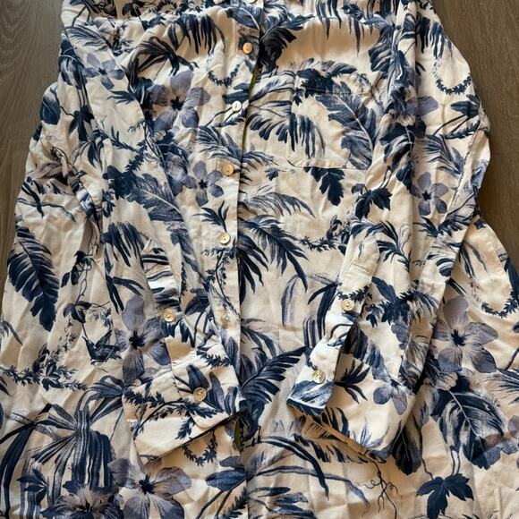 Soft Surroundings Shirt Womens Large Blue Floral Button Up Hi Lo Tunic Top - Picture 3 of 10